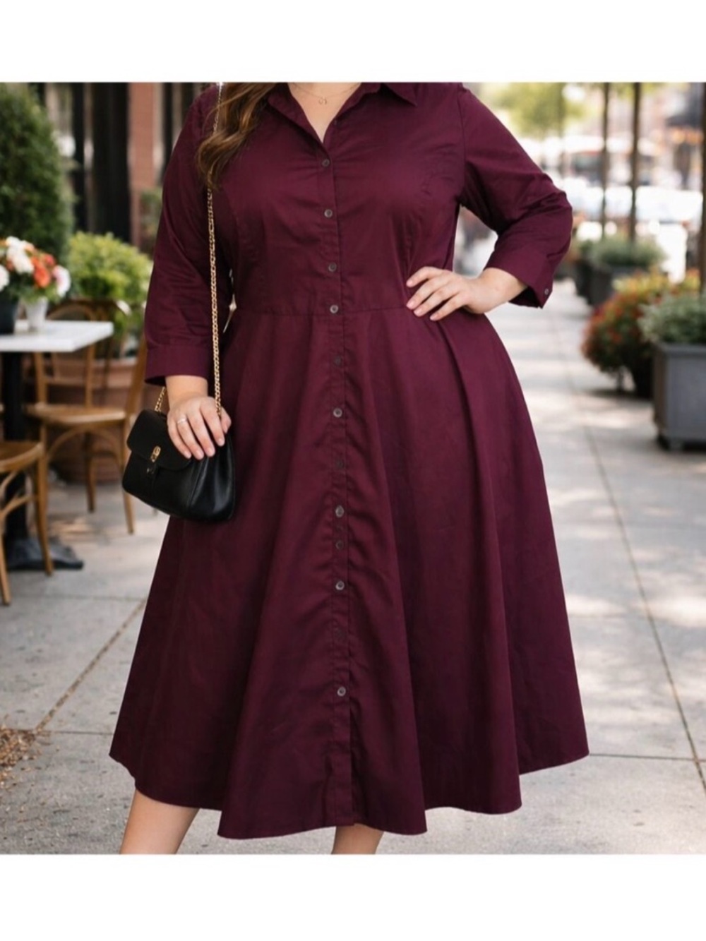 Pari Passu Classic Button-Front Shirt Midi Dress in Deep Plum